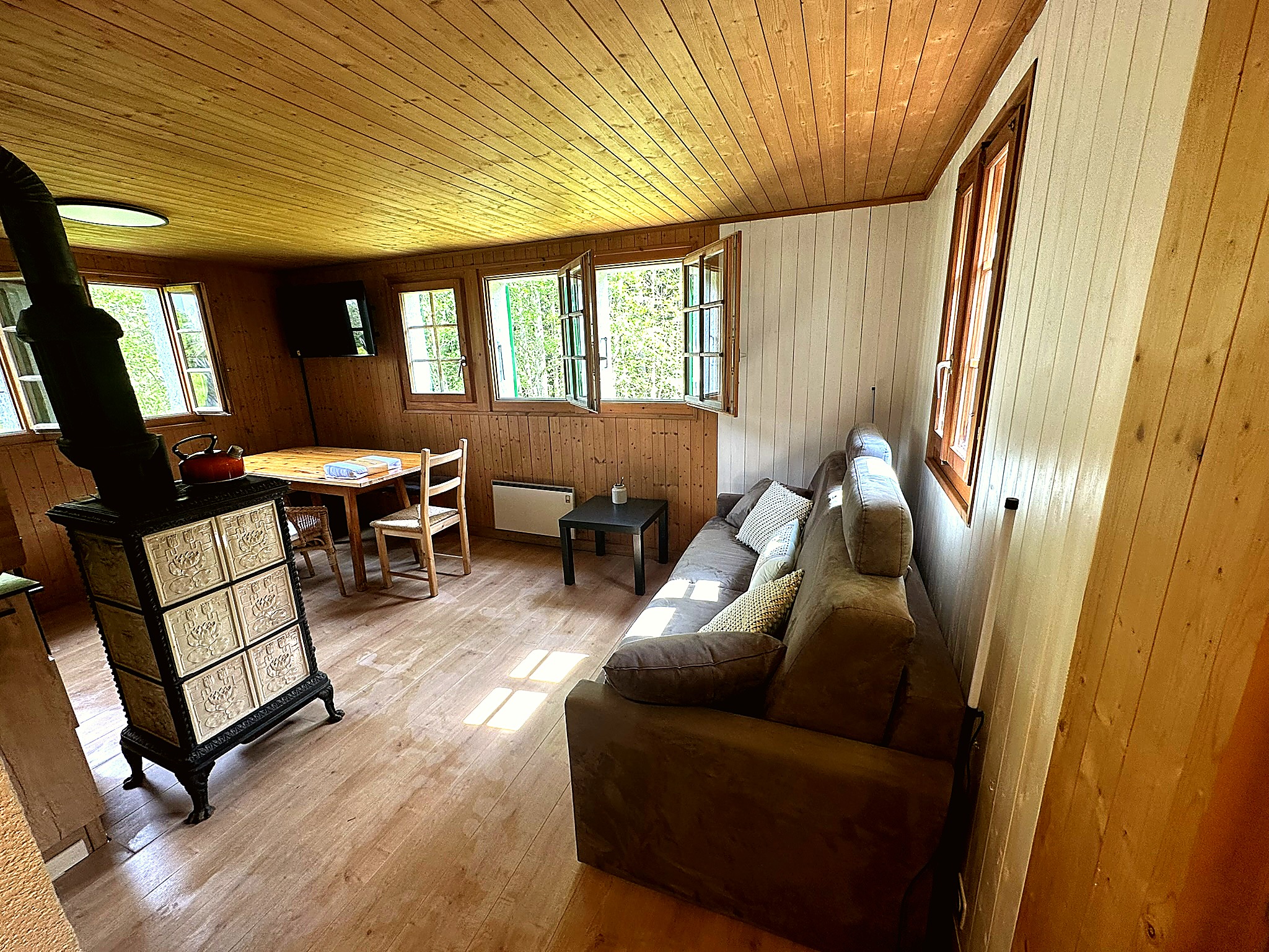 Salon avec poêle à bois